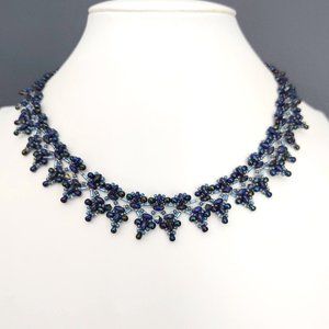 Shades of blue seed bead & tiny bead necklace